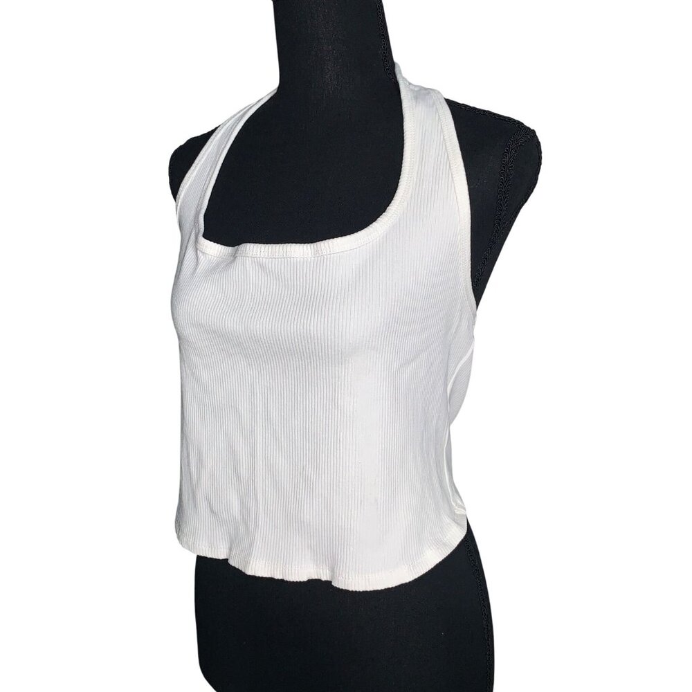 Wild Fable Junior Teens White Sleeveless Ribbed Halter Crop Top Size XS - Picture 3 of 9